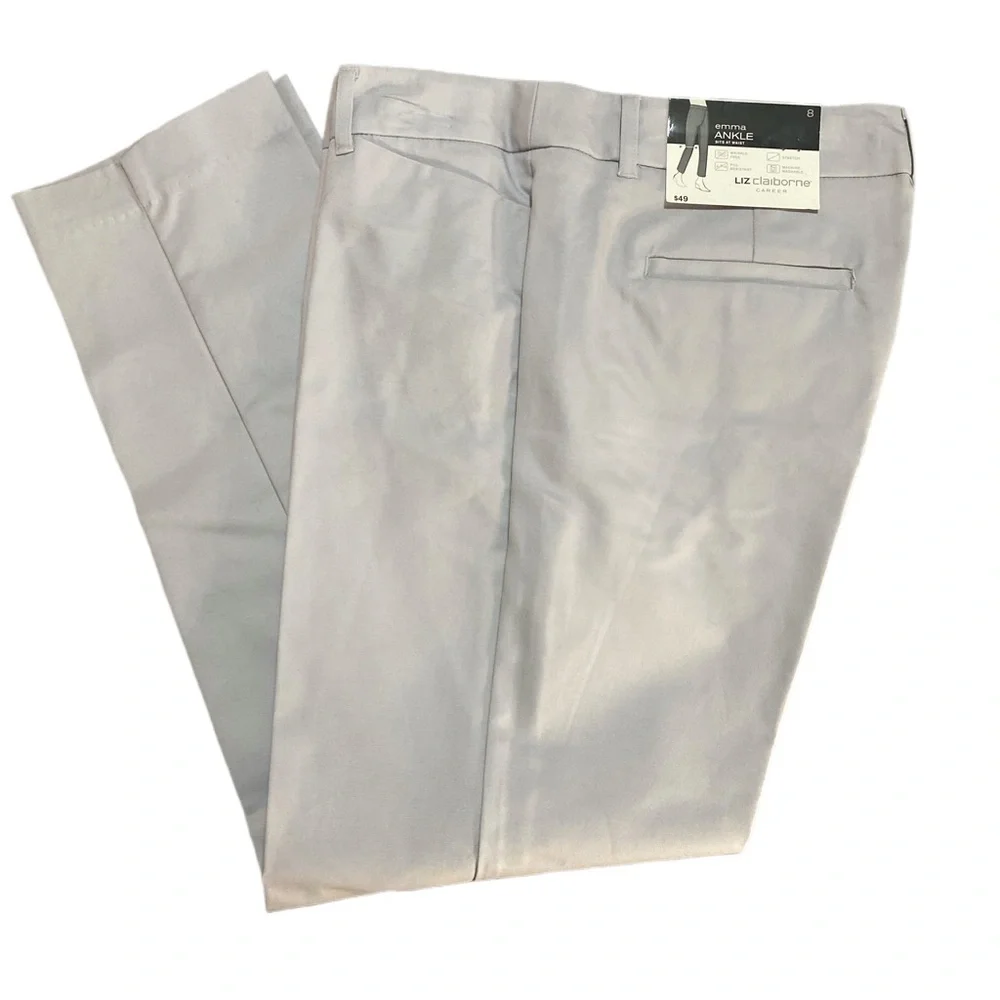 New Liz Claiborne Career Emma Ankle Pants‎ Womens Sz 8 Silver Gray